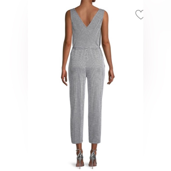 MAX STUDIO STRIPED TIE WAIST SLEEVES CROP JUMPSUIT SIZE S COLOR WHITE/BLUE NWT - Picture 4 of 11